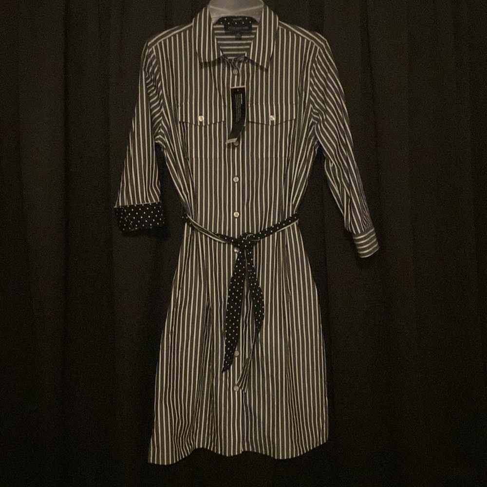 NWT Jones New York Signature Multi Wear Button-Up Tie-Waist Collared Shirt Dress